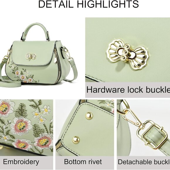 Women Embroidered Satchel Lightweight Tote Crossbody Purse for Travel or Daily U - Picture 2 of 6